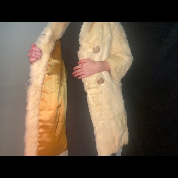 Midi length Rabbit fur coat light yellow small - Picture 7 of 16